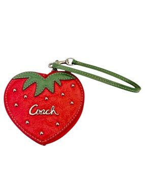 Coach Vintage Strawberry Coin Case Keychain Wristlet Mini Bag Y2K